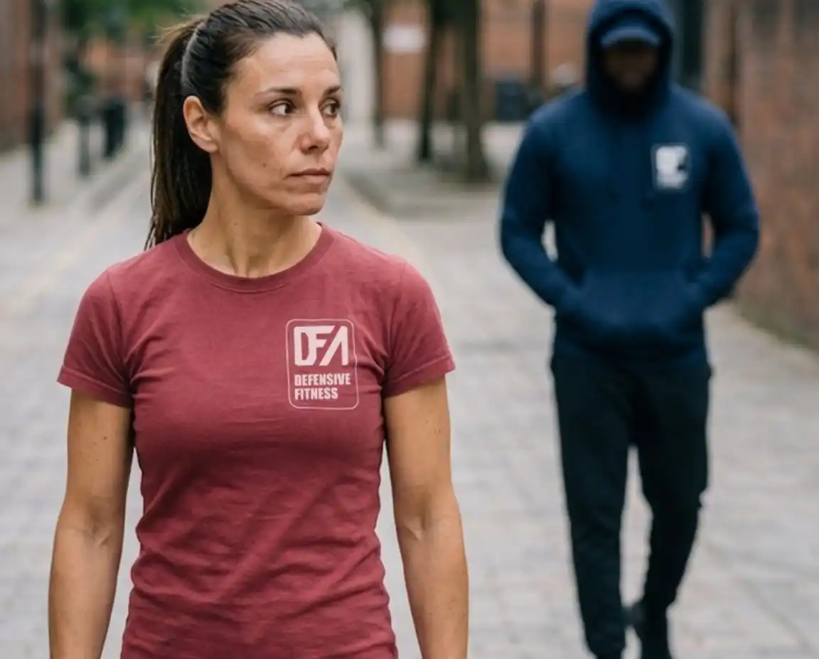 Woman being followed by a hooded Woman being followed by a hooded stranger
